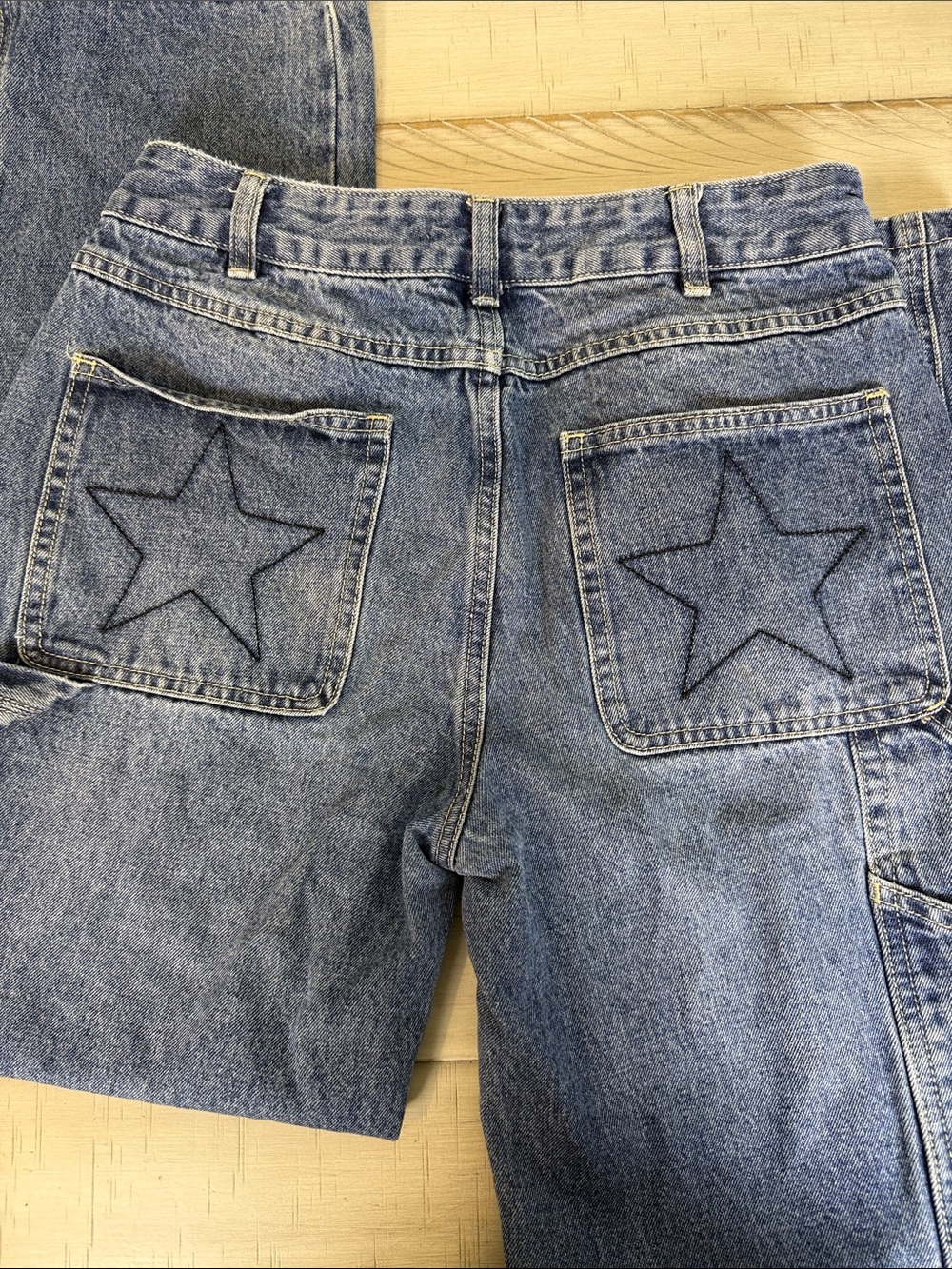 Adika Star Patch Cargo Carpenter Jeans Blue Denim Size S Y2K 90s
